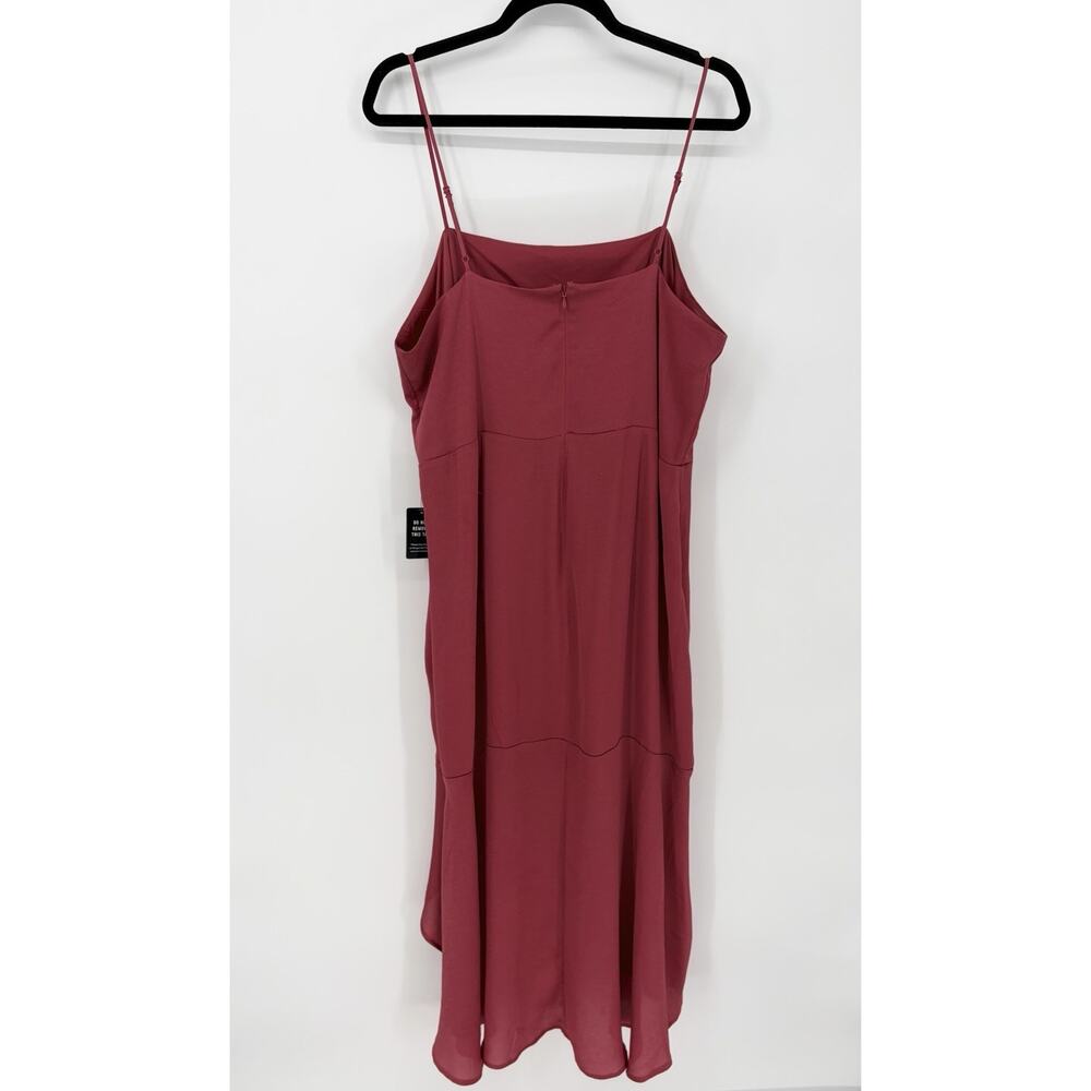 Express XL NWT Ruched Asym Dress Berry Pink Satin Cowl Neck Midi Slip - Picture 3 of 9